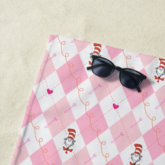 セウス・バレンタイン |帽子アーガイルにピンクの猫 ビーチタオル (インサイチュ)