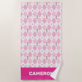 セウス・バレンタイン |帽子アーガイルにピンクの猫 ビーチタオル (正面)