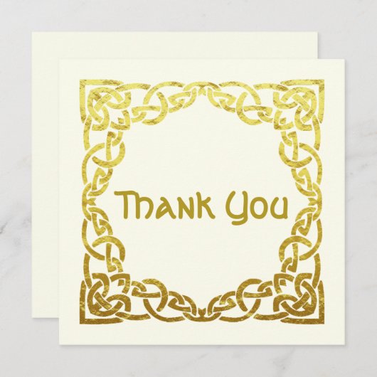 セエレガントルト結婚金ゴールドフェイクケルト結び目模様 サンキューカード (正面/裏面)
