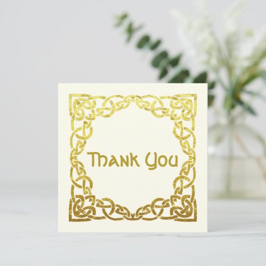 セエレガントルト結婚金ゴールドフェイクケルト結び目模様 サンキューカード (スタンド正面)