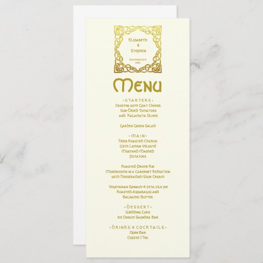 セエレガントルト結婚金ゴールドフェイクケルト結び目模様 メニュー (正面/裏面)