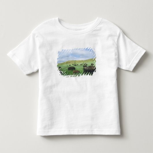 セオドアで草を食べるバイソンの群れ トドラーTシャツ (正面)