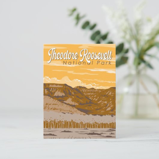 セオドアルーズヴェルト国立公園イラストレーションアート ポストカード (スタンド正面)