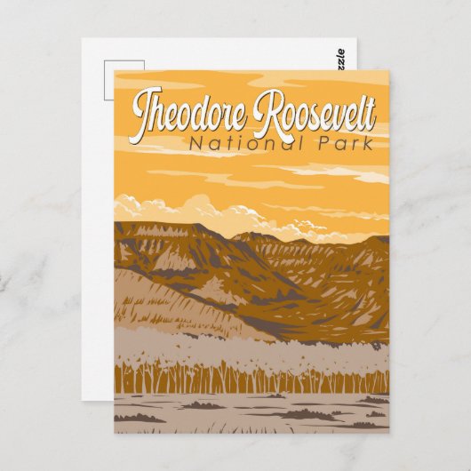セオドアルーズヴェルト国立公園イラストレーションアート ポストカード (正面/裏面)