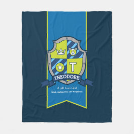 セオドア文字T名は青い緑のクマを意味する フリースブランケット