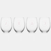 セカスタマイズット、ピンクのフローラモノグラムのレタリング ステムなしワイングラス (裏面)