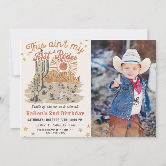 セカンドウエスタンカウボーイ誕生日写真 招待状 (正面)