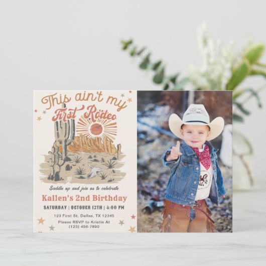 セカンドウエスタンカウボーイ誕生日写真 招待状 (スタンド正面)