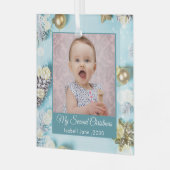 セカンドクリカスタムスマスファミリーフォト文字ブルー ガラスオーナメント (正面左)