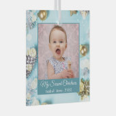 セカンドクリカスタムスマスファミリーフォト文字ブルー ガラスオーナメント (正面右)