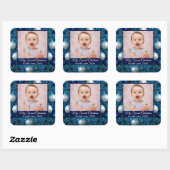 セカンドクリカスタムスマスファミリーフォト文字ブルー スクエアシール (シート)