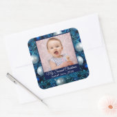 セカンドクリカスタムスマスファミリーフォト文字ブルー スクエアシール (封筒)