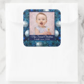 セカンドクリカスタムスマスファミリーフォト文字ブルー スクエアシール (バッグ)