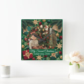 セカンドクリスカスタムマス家族フォト文字テンプレート スクエア壁時計 (ホーム)