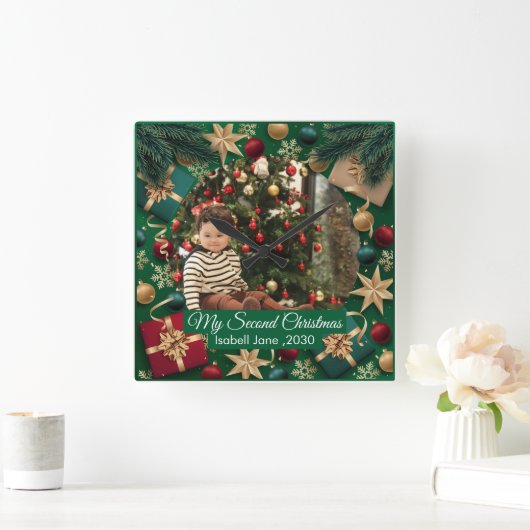 セカンドクリスカスタムマス家族フォト文字テンプレート スクエア壁時計 (ホーム)