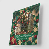 セカンドクリスカスタムマス家族フォト文字テンプレート スクエア壁時計 (傾斜)