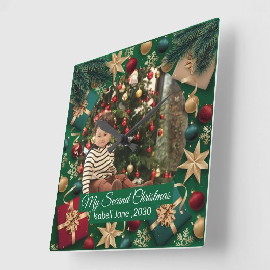 セカンドクリスカスタムマス家族フォト文字テンプレート スクエア壁時計 (傾斜)