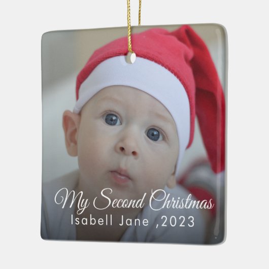 セカンドクリスカスタムマス家族フォト文字テンプレート セラミックオーナメント (左)