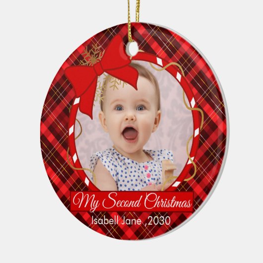 セカンドクリスカスタムマス家族フォト文字テンプレート セラミックオーナメント (左)