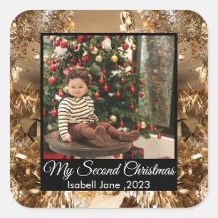 セカンドクリスマスのカスタム家族写真テキストテンプレート スクエアシール