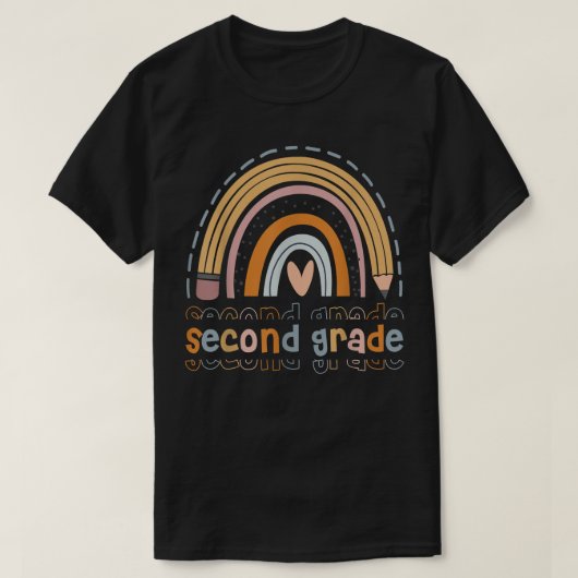 セカンドグレードボホおもしろいレインボー新学期 Tシャツ (デザイン正面)