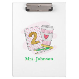 セカンドグレード先生ピンクノートパソコカスタムーコーヒー クリップボード