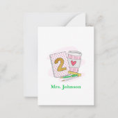 セカンドグレード先生ピンクノートブックコーヒー ノートカード (正面)