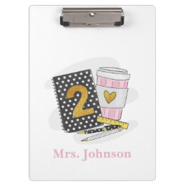 セカンドグレード先生ブラック名門私立校風のノートブックコーヒー クリップボード