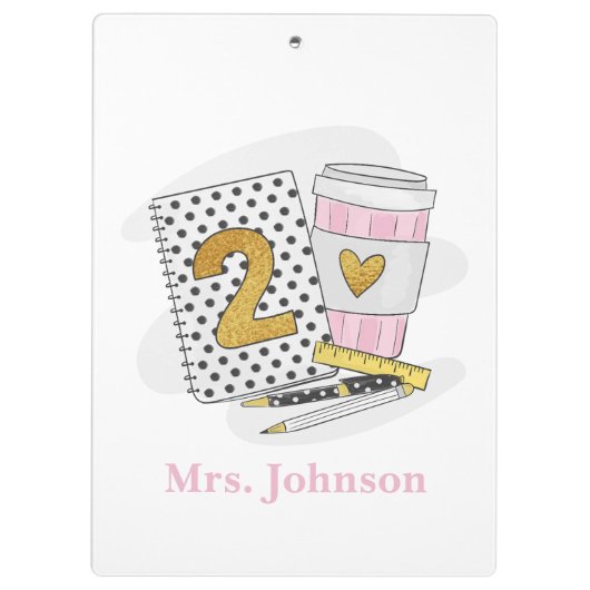 セカンドグレード先生ホワイトノート名門私立校風のノートコーヒー クリップボード (裏面)