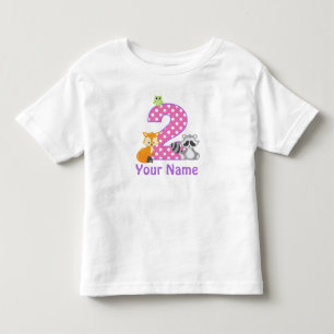 セカンドバースデーガールウッドランドパーソナライズされた動物 トドラーTシャツ