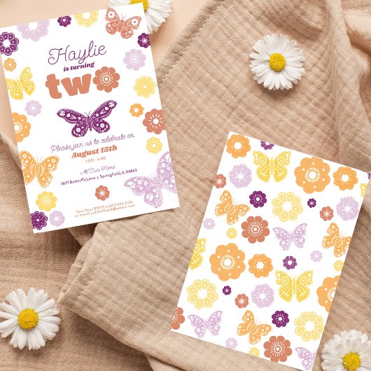 セカンドバースデーパーティーレトロバタフライ誕生日 招待状