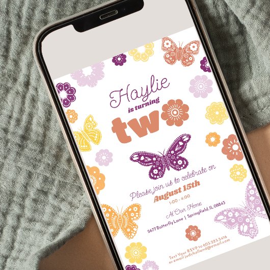 セカンドバースデーパーティーレトロバタフライ誕生日 招待状