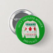 セカンドプレイス醜いセーター勝者のおもしろいクリスマス 缶バッジ (正面&裏面)