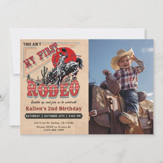 セカンドロデオウェスタンカウボーイ2ndフォト誕生日 招待状 (正面)