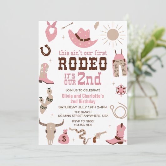 セカンドロデオウェスタン女性のカーボーイセカンドバースデー 招待状 (スタンド正面)