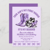 セカンドロデオウエスタンボウズパープル女性のカーボーイ誕生日 招待状 (正面/裏面)