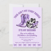 セカンドロデオウエスタンボウズパープル女性のカーボーイ誕生日 招待状 (正面)