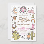 セカンドロデオディスコ女性のカーボーイレトロ2nd誕生日 招待状 (正面)