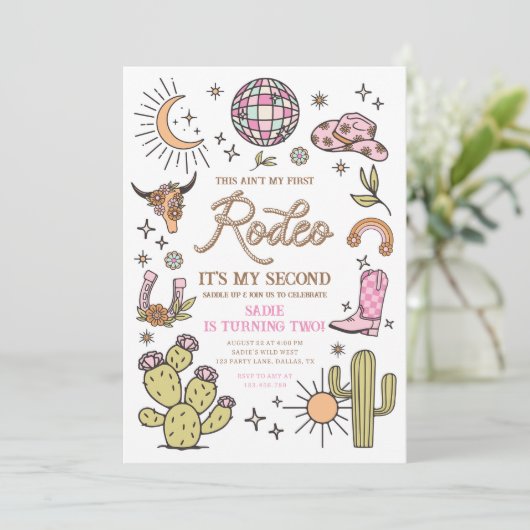 セカンドロデオディスコ女性のカーボーイレトロ2nd誕生日 招待状 (スタンド正面)