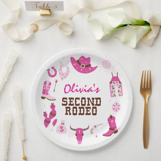 セカンドロデオピンクウェスタンカウボーイ2nd誕生日 ペーパープレート (ウェディング)