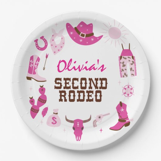 セカンドロデオピンクウェスタンカウボーイ2nd誕生日 ペーパープレート (正面)