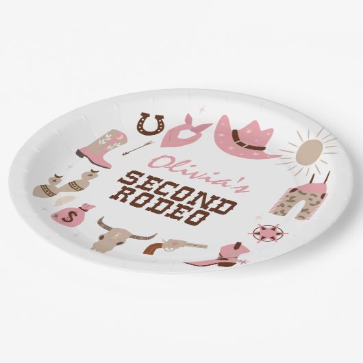 セカンドロデオピンクウェスタンカウボーイ2nd誕生日 ペーパープレート (アングル)