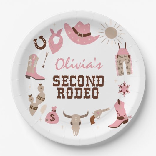 セカンドロデオピンクウェスタンカウボーイ2nd誕生日 ペーパープレート (正面)