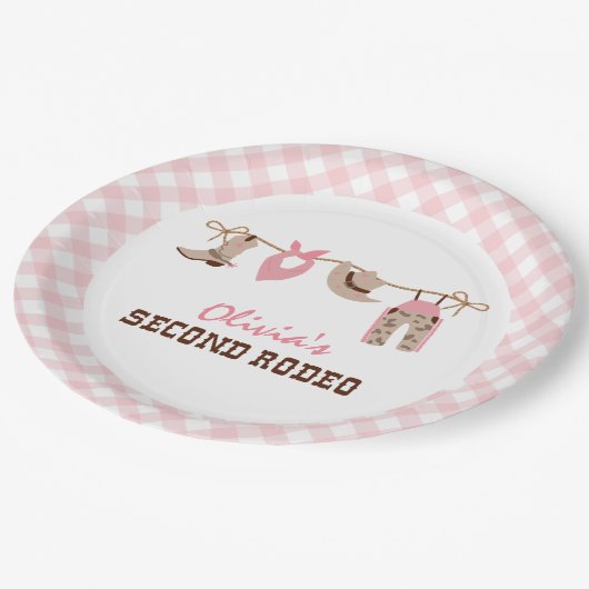 セカンドロデオピンクウェスタンカウボーイ2nd誕生日 ペーパープレート (アングル)