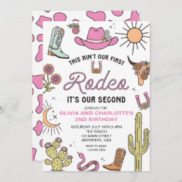 セカンドロデオピンクウェスタン二番目の誕生日ツインズ 招待状