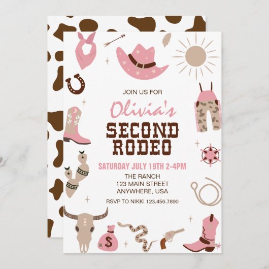 セカンドロデオピンク西部2歳の誕生日 招待状 (正面/裏面)