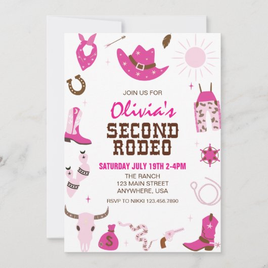 セカンドロデオホットピンクウェスタン2nd誕生日 招待状 (正面)