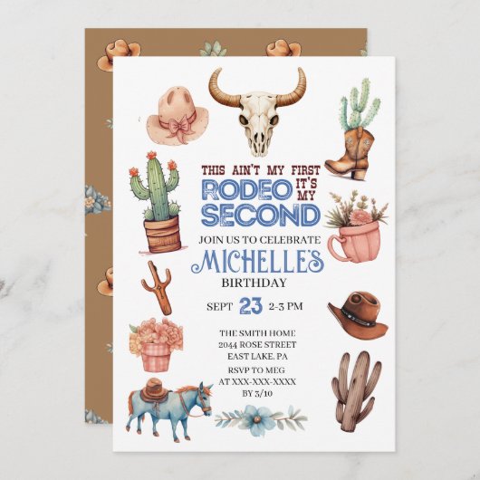 セカンドロデオ女性のカーボーイボーイセカンドウェスタン誕生日 招待状 (正面/裏面)