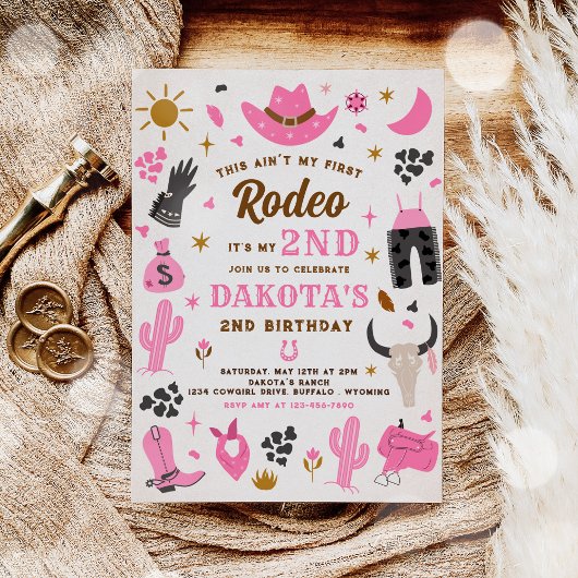 セカンドロデオ女性のカーボーイワイルドウエストバースデーパーティー 招待状