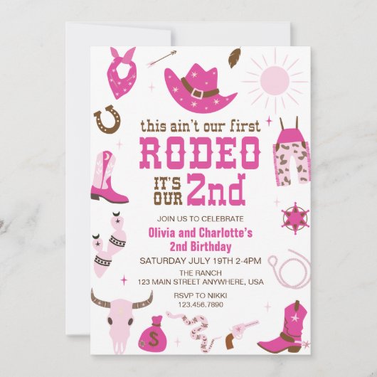 セカンドロデオ ウェスタンカウガール 2歳の誕生日招待状 招待状 (正面)
